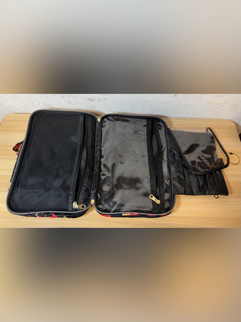 bebe Black Floral Cosmetic Travel Case Set with Pink & Gold Accents - Picture 2 of 6